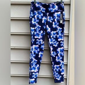 NWT Old Navy Active Go-Dry Mid-Rise Blue Pink Floral Leggings Medium